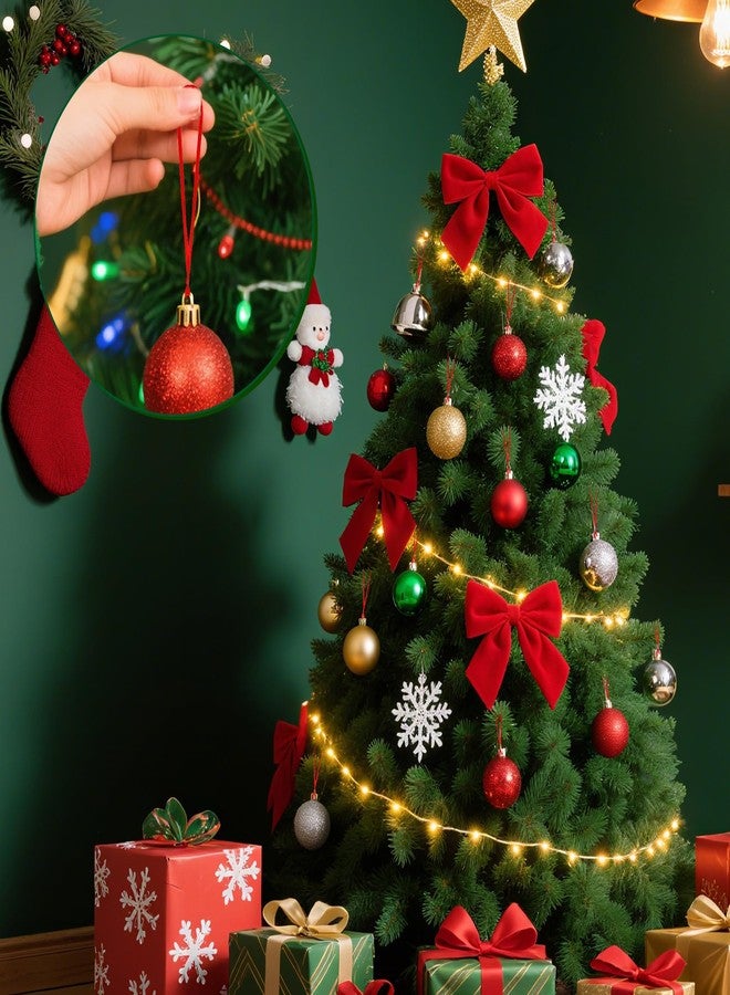 RHOttbiy Christmas Ornament Ribbon Hangers, 100 Pcs Christmas Ornament Hangers String Christmas Tree Lanyard String Red Thin Hand-Tied Ornament Ribbon Loops for Christmas Tree Holiday Party Hanging Decorations - Image 5